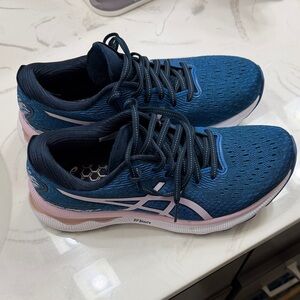 ASICS Women's Athletic Running Shoes in Blue with Pink Trim